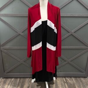 Tiana B. Red and Black Midi Cardigan Dress